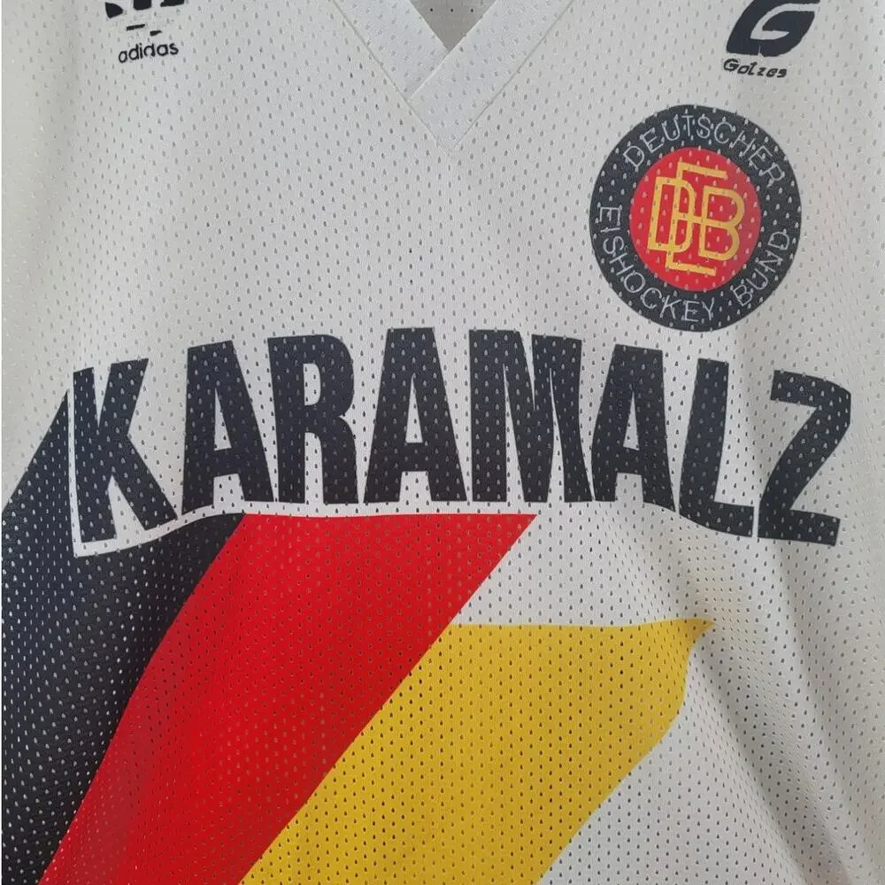 Vintage Adidas Karamalz Hockey Jersey Red Black Gold Timeless Streetwear‎